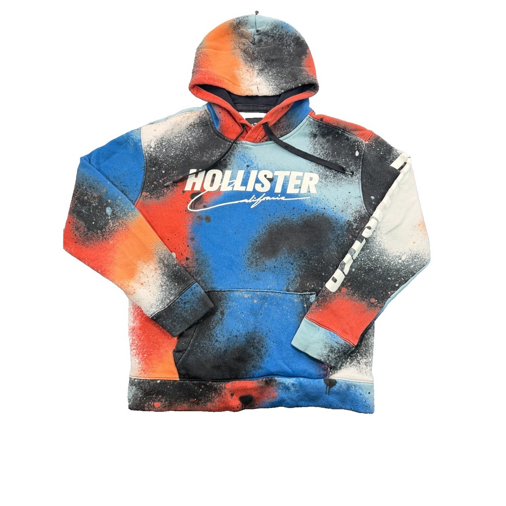 Hollister Mens Medium Multi-Color Paint Splatter Logo Pullover Hoodie Sweatshirt - Picture 1 of 5